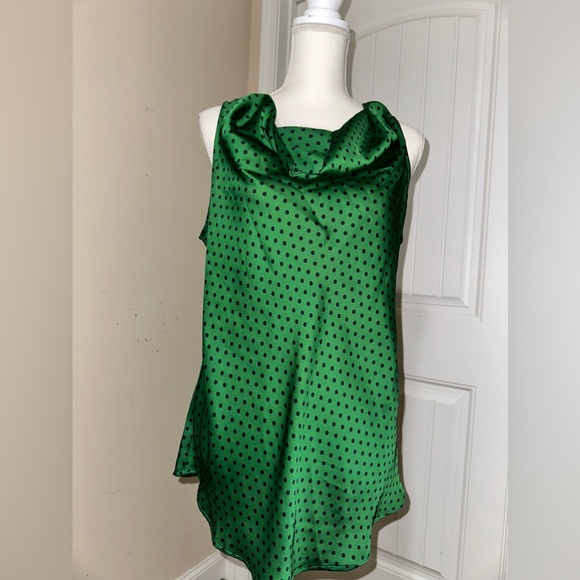 Dalia Collection Green with black polka dots sleeveless drop neck blouse - Picture 2 of 7